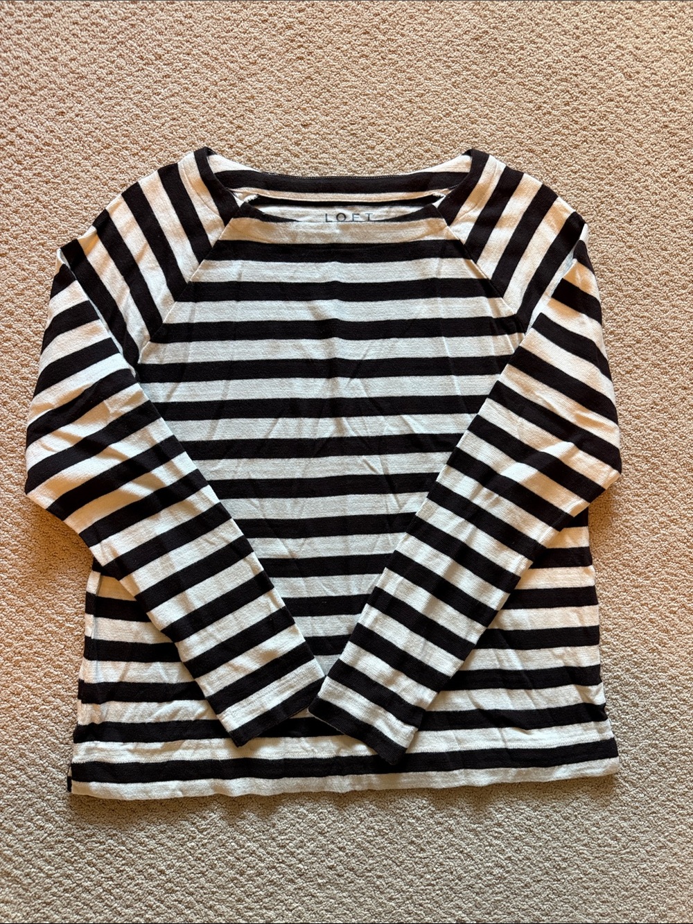 LOFT Black and White Striped Crew Neck Sweater
